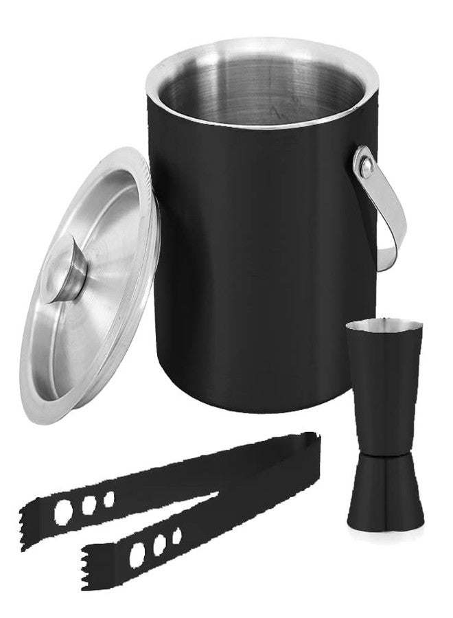 FINALITY Stainless Steel Double Walled Insulated Ice Bucket with Tong & Lid, Peg Measure, Bottle Opener, Capacity-1.75ltr | Bar Set for Drinks Home, Pub, Club, Restaurants | Black - Image 2